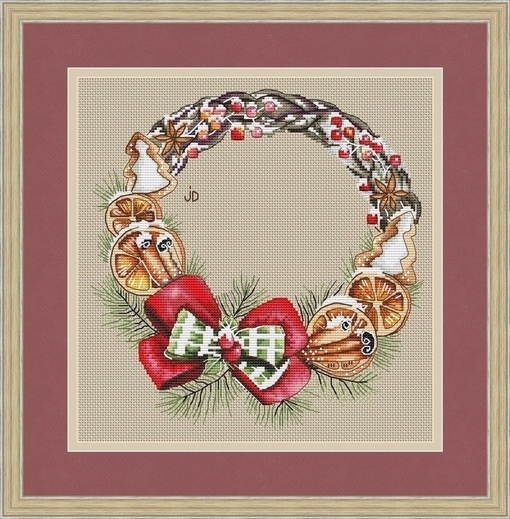Winter Wreath with Bow Cross Stitch Pattern фото 1