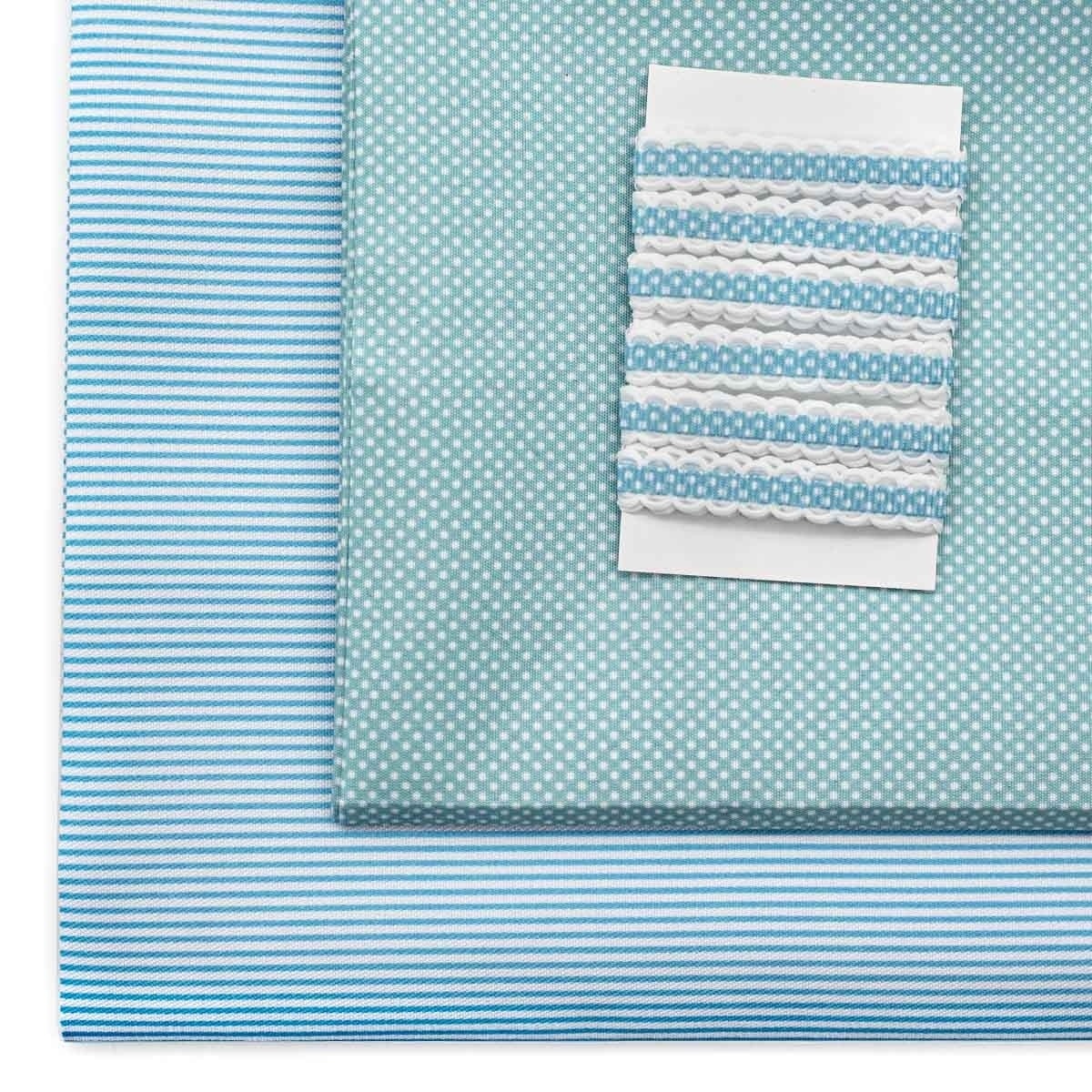 Blue Set Polyester Patchwork Fabric with Braid фото 1