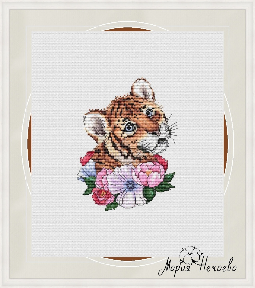 Tiger in Flowers Cross Stitch Pattern фото 1
