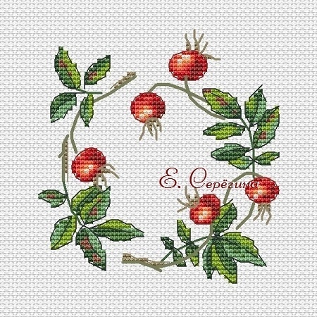 Rosehip Wreath Cross Stitch Chart фото 1