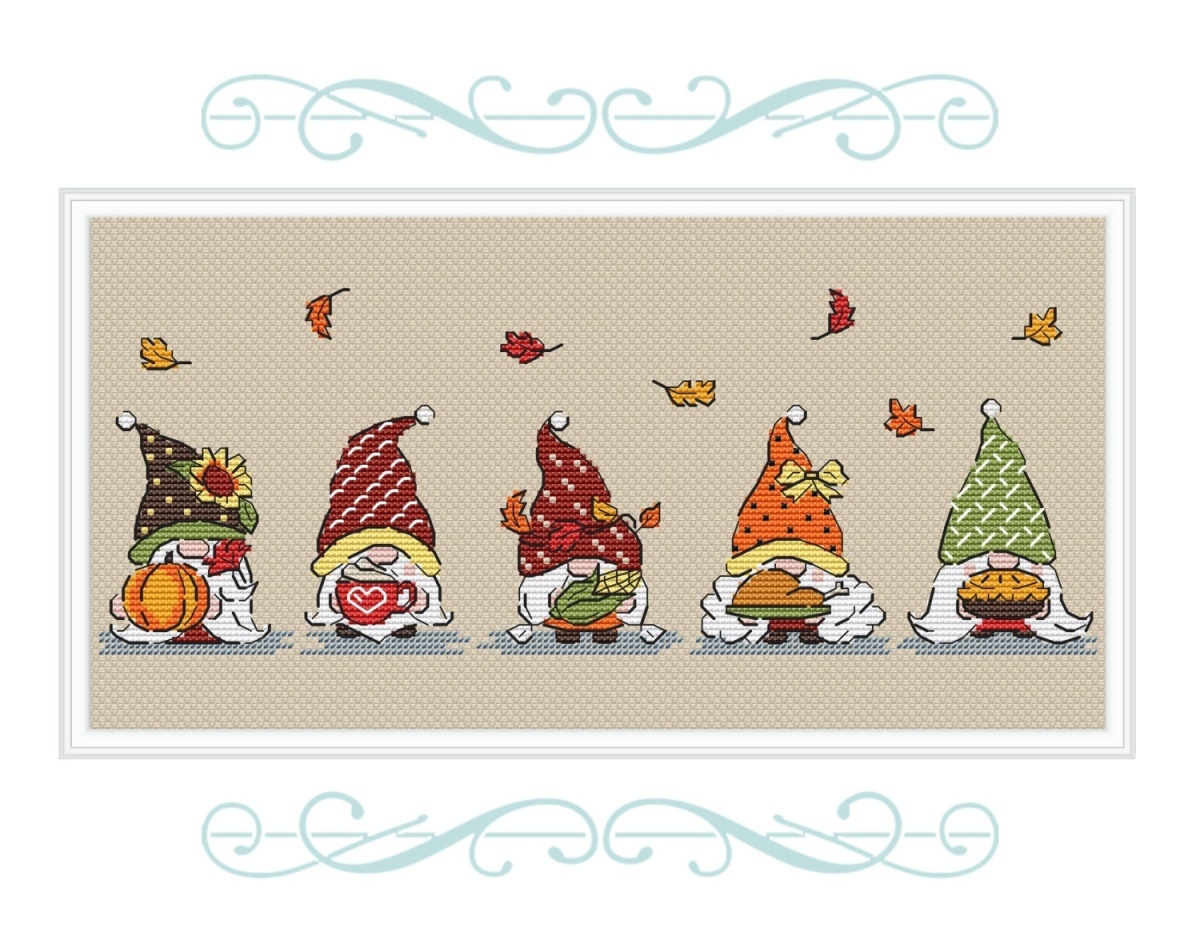 Thanksgiving Day Gnomes Cross Stitch Pattern фото 2