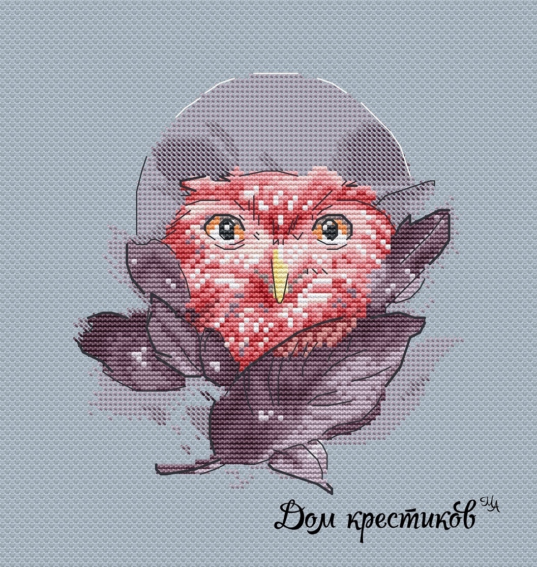Owlet in Leaves Cross Stitch Pattern фото 1
