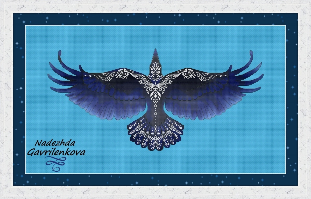 Flying Raven Cross Stitch Pattern фото 1