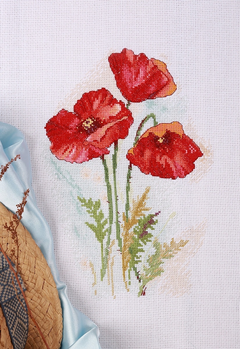 Watercolour Poppies Cross Stitch Kit фото 3