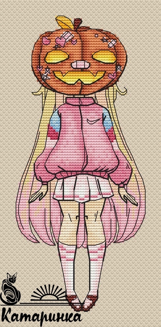 Pumpkin Girl 3 Cross Stitch Pattern фото 1