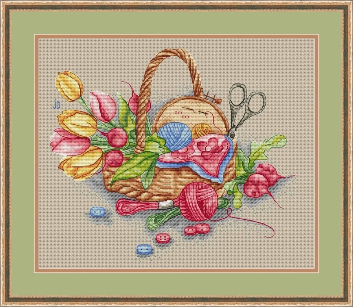Basket with Needlework Cross Stitch Pattern фото 1
