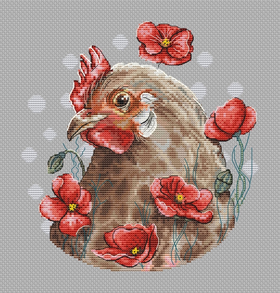 Chicken and Poppies Cross Stitch Pattern фото 2