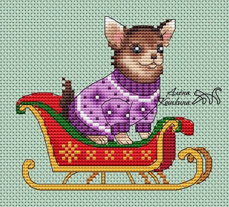 Chihuahua in a Christmas Sweater Cross Stitch Pattern фото 1