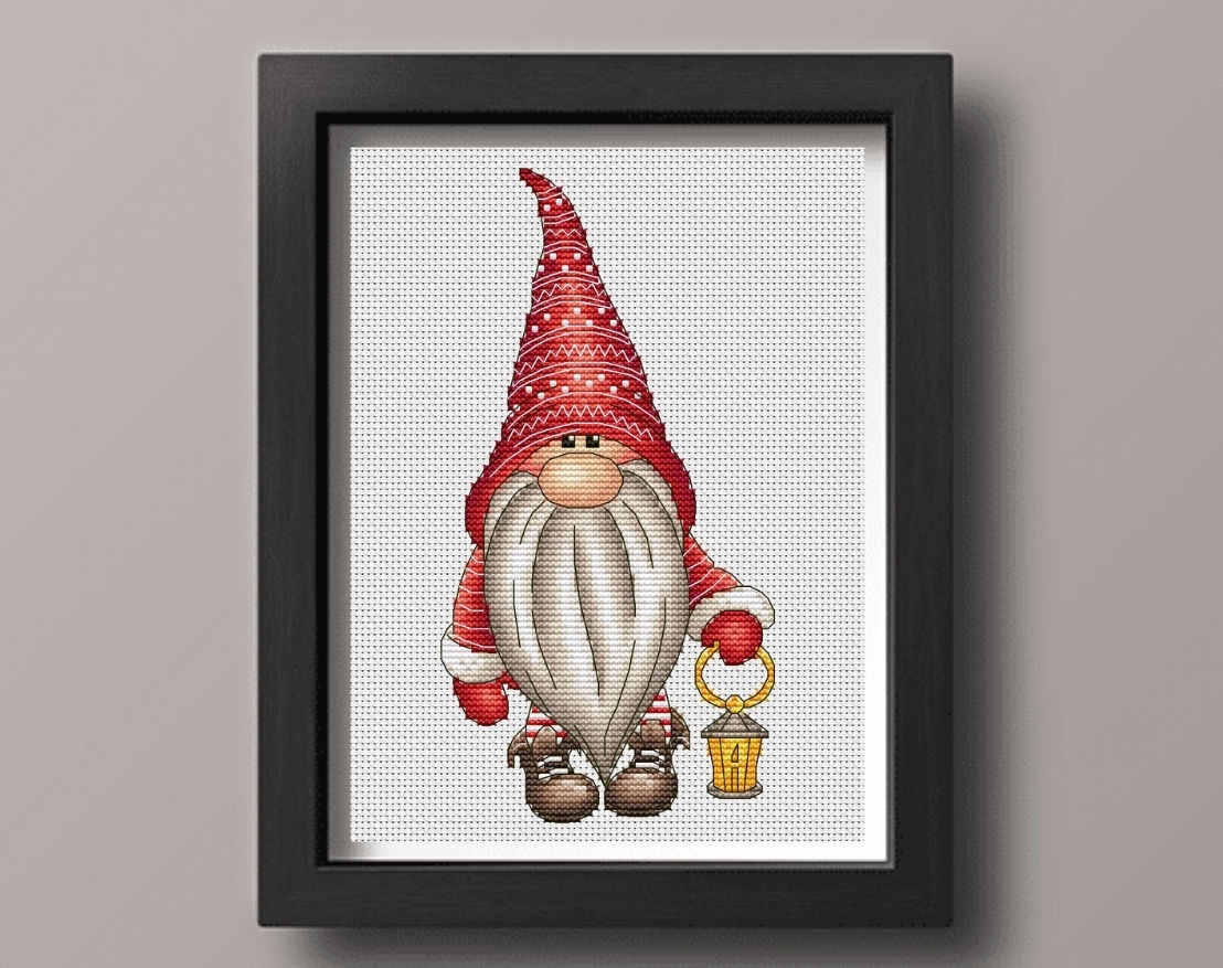 Gnome with Lamp Cross Stitch Pattern фото 1