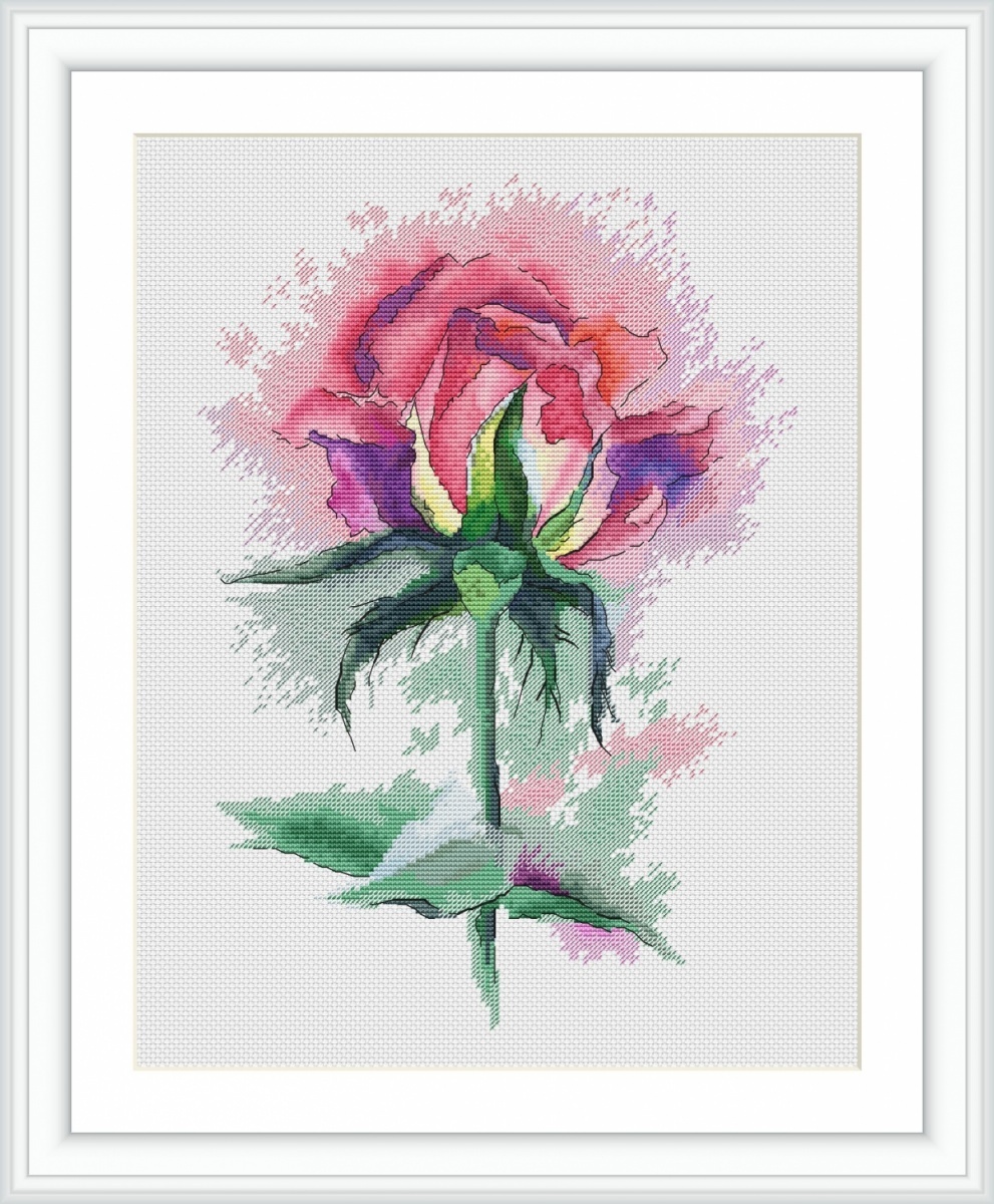 Watercolor Rose Cross Stitch Pattern фото 1