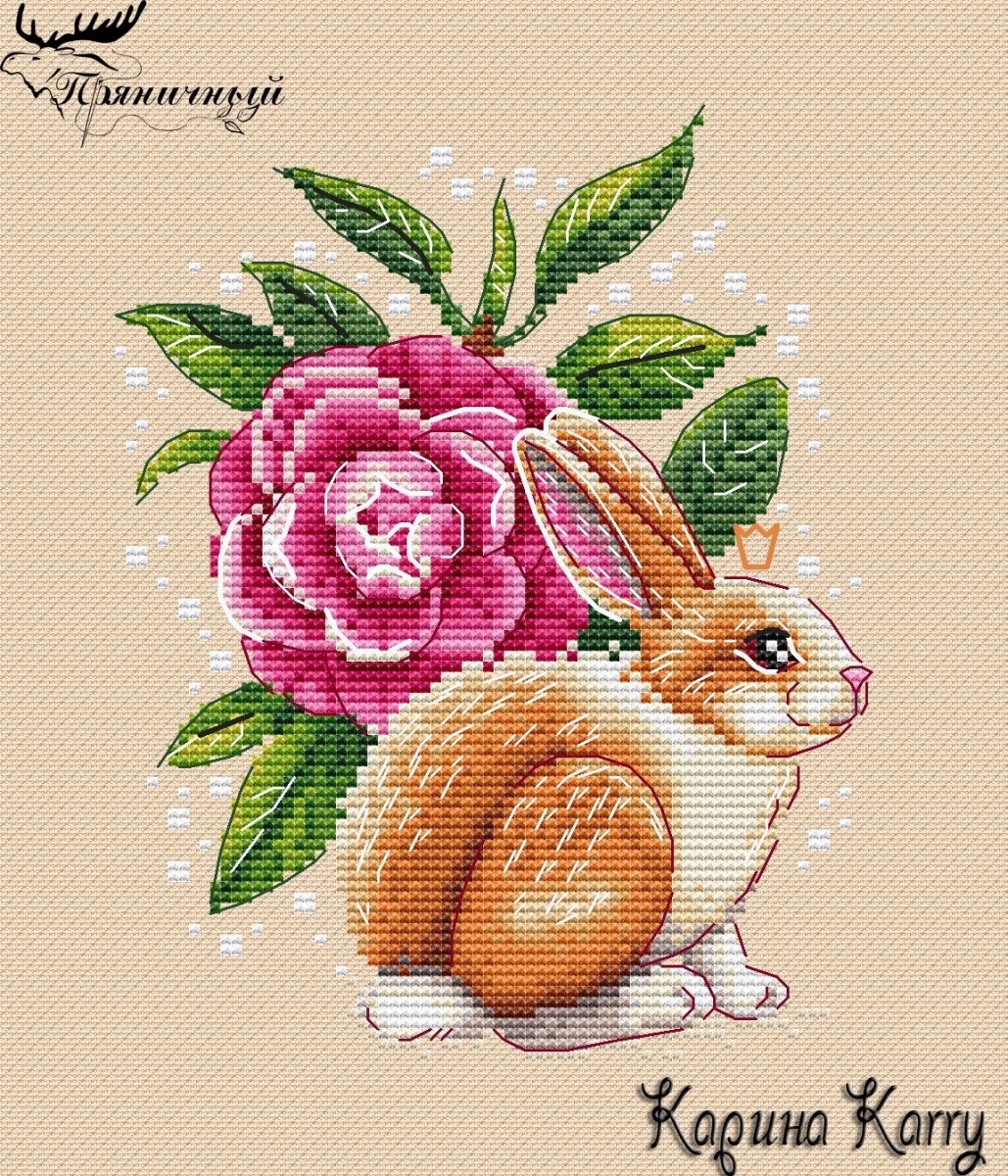 Rabbit and Camellia Cross Stitch Pattern фото 1