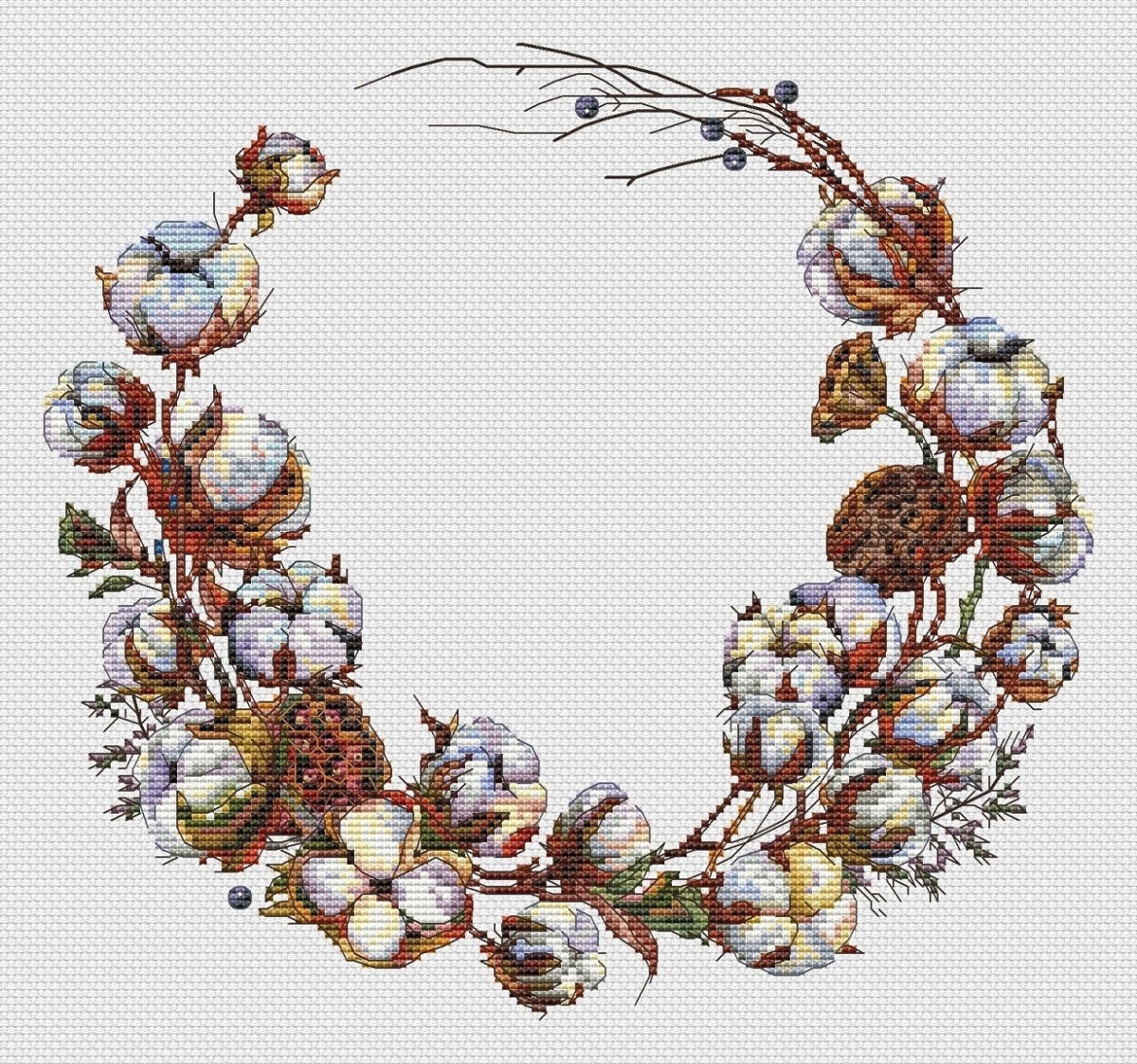 Cotton Wreath Cross Stitch Pattern фото 1