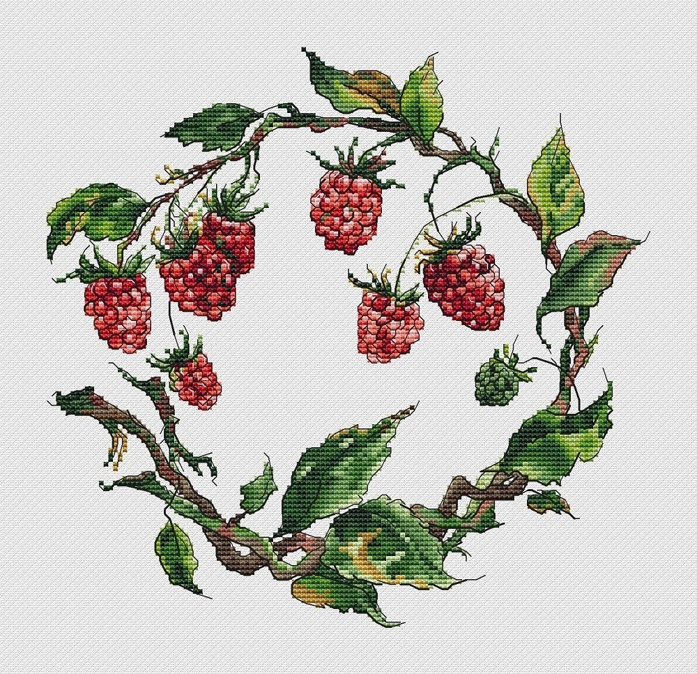 Raspberry Wreath Cross Stitch Pattern фото 1
