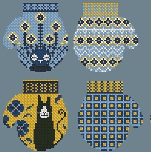Cat and Peacock Mittens Cross Stitch Pattern фото 1