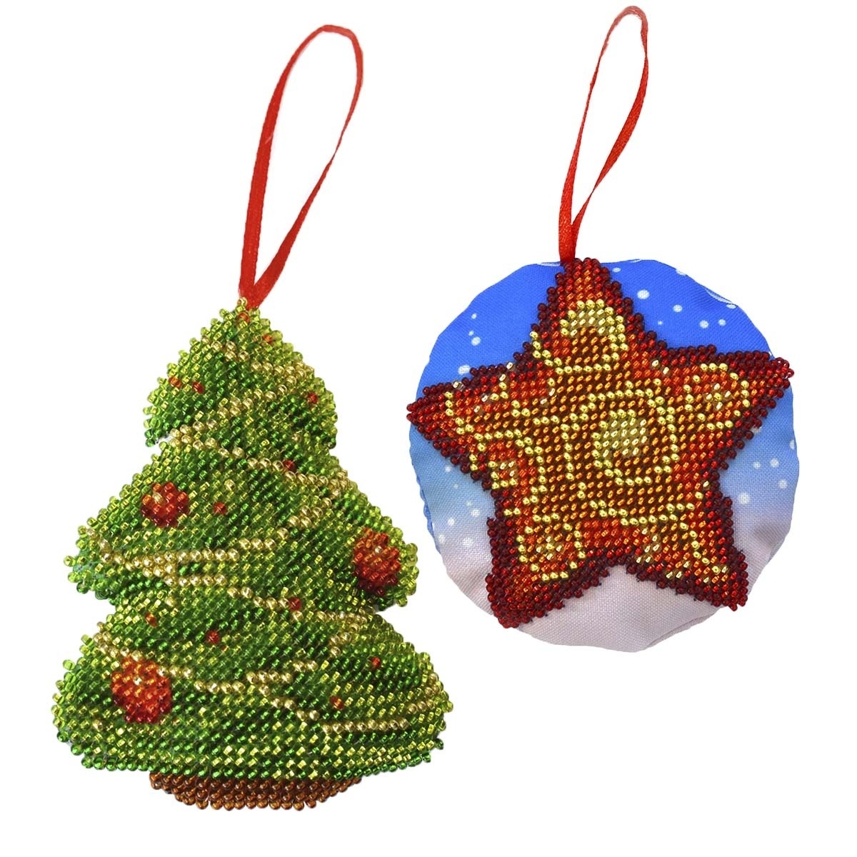 New Year's Toy Christmas Tree and Star Bead Embroidery Kit фото 1