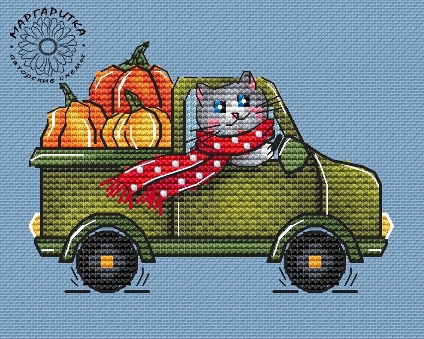 Cat Driving Van Cross Stitch Pattern фото 1