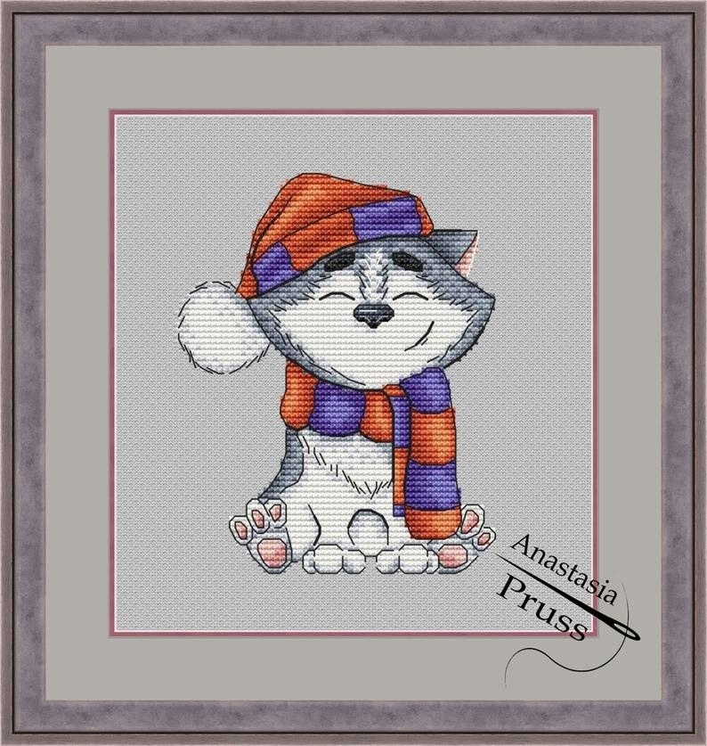Winter Husky Cross Stitch Pattern фото 1