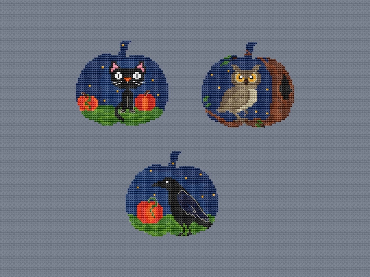 Three Pumpkins Cross Stitch Pattern фото 3
