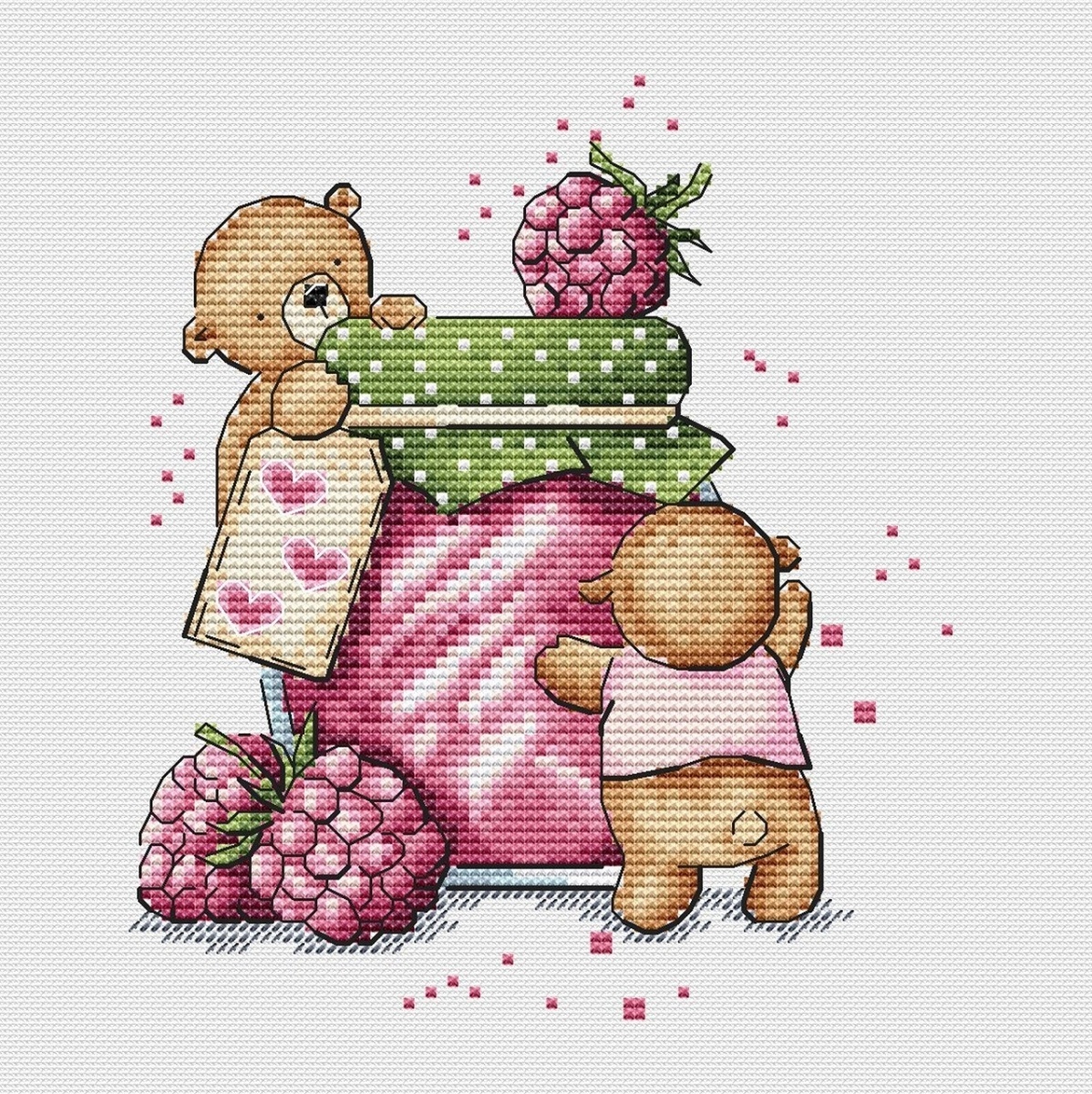 Raspberry Bears Cross Stitch Pattern фото 1