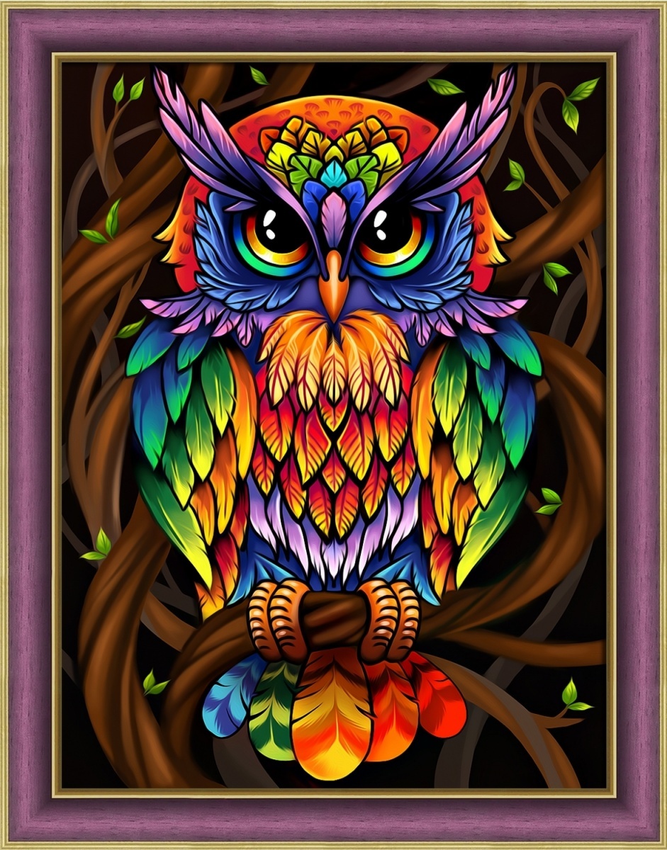 Rainbow Owl Diamond Painting Kit, code DP-1726 Diamond painting