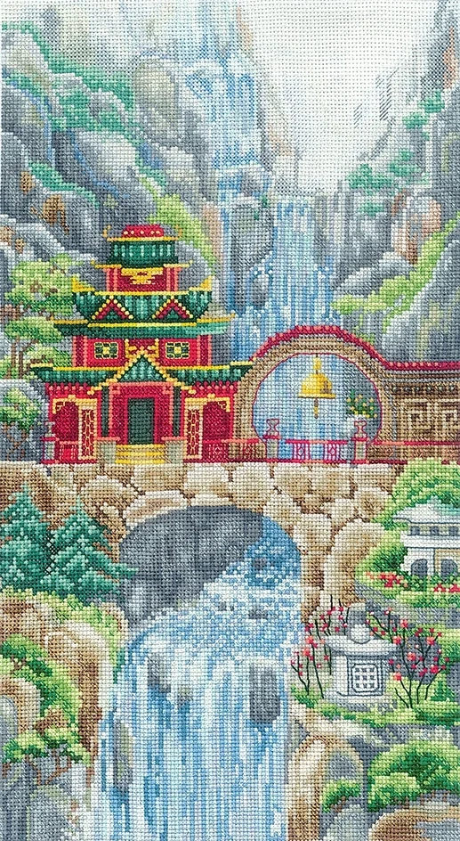 Waterfall Temple Cross Stitch Kit фото 1