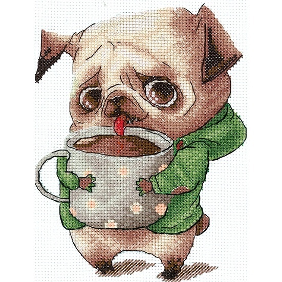Coffee Lovers. Pug Cross Stitch Kit фото 1