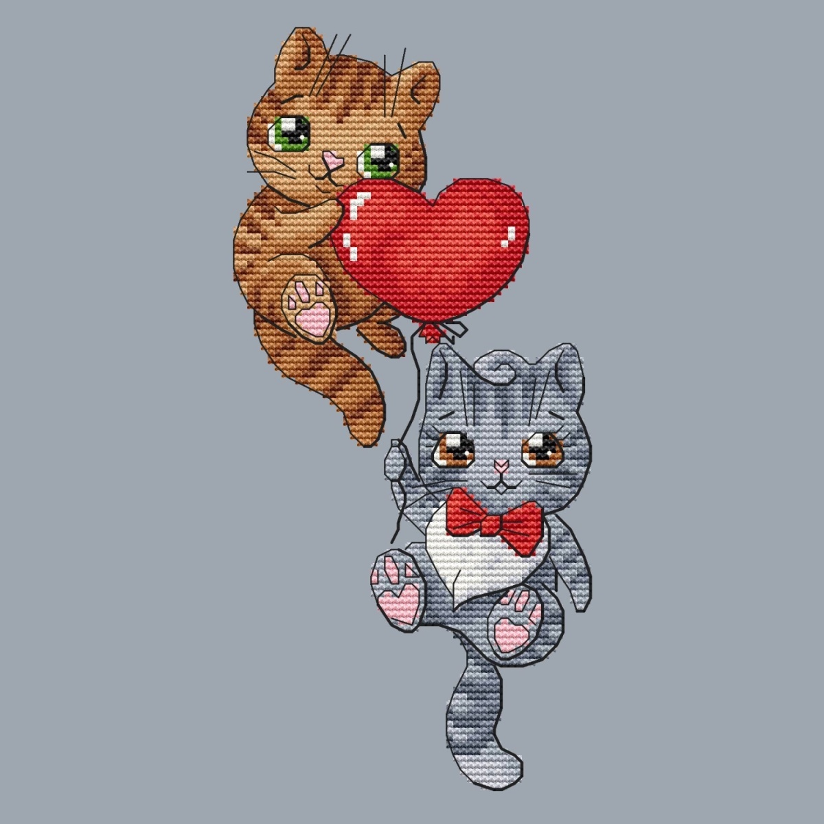 Cats with a Balloon Cross Stitch Pattern фото 1