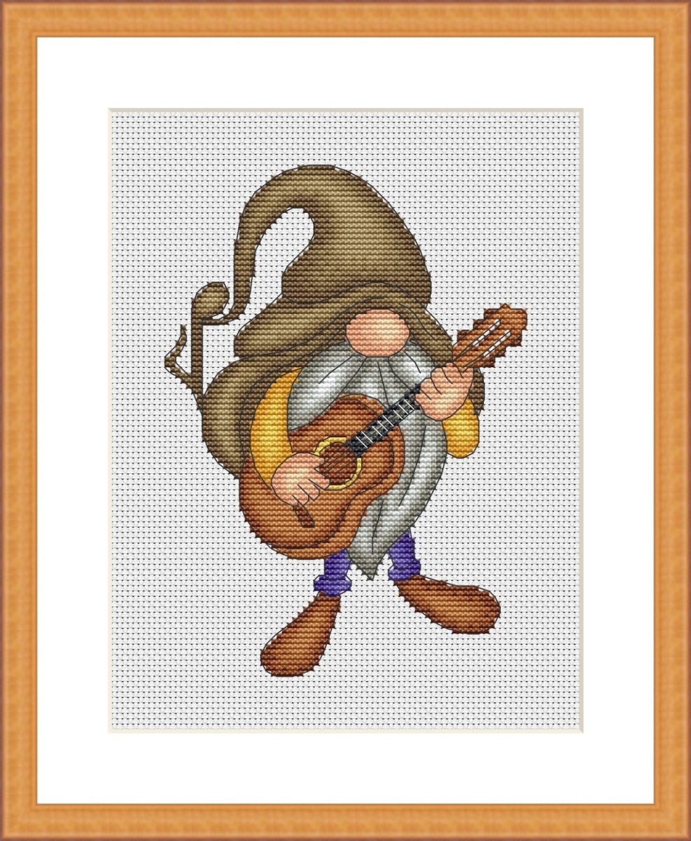 Gnome with Guitar Cross Stitch Pattern фото 1