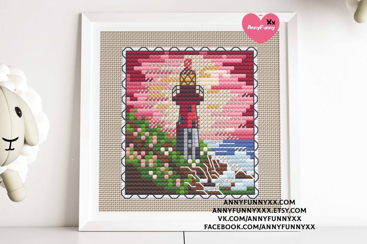 The Spring Lighthouse Postage Stamp Cross Stitch Pattern фото 5