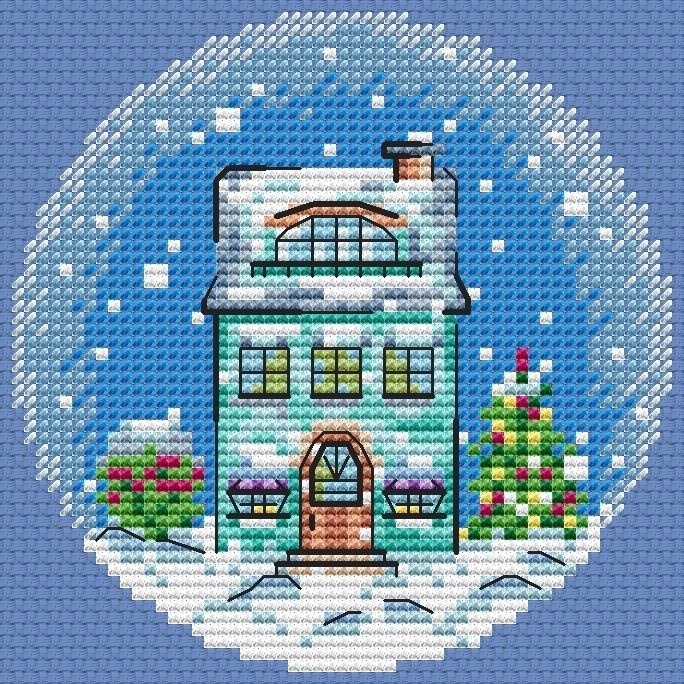 Blue House Cross Stitch Pattern фото 1