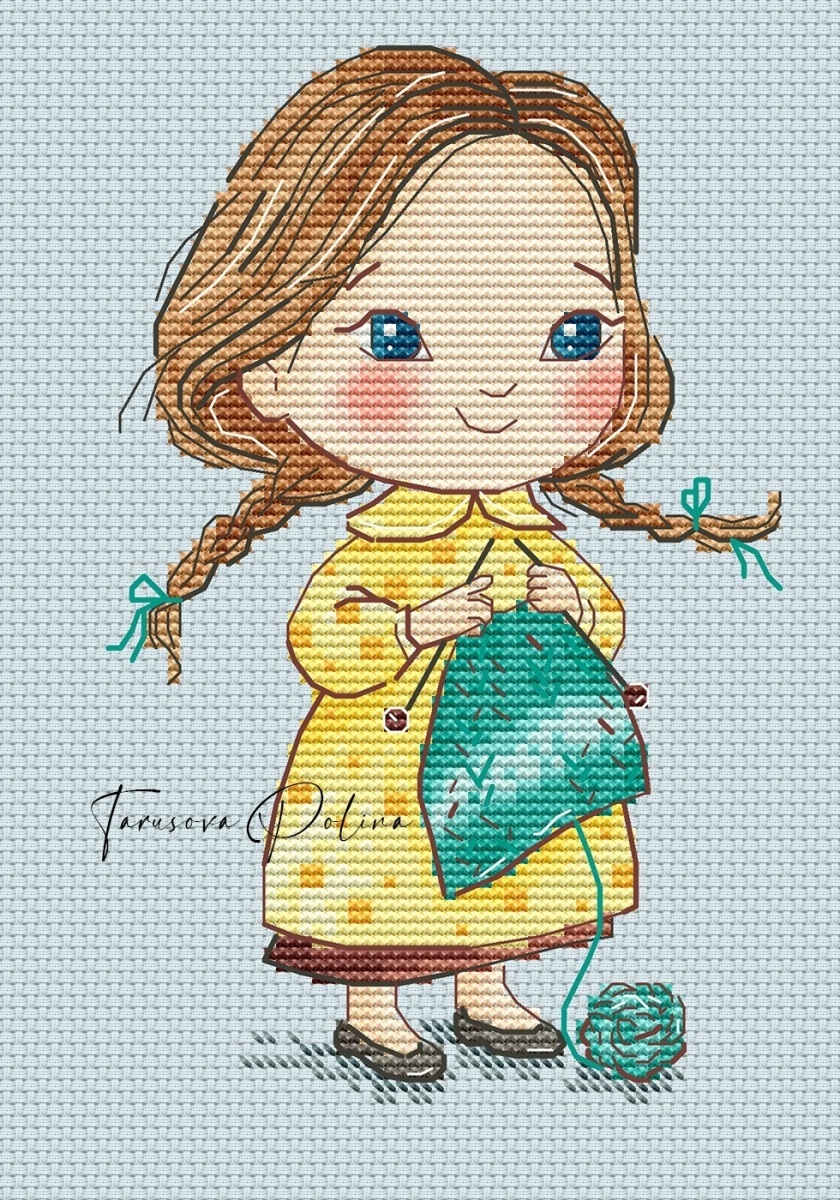 Favorite Knitting (Yellow) Cross Stitch Pattern фото 1