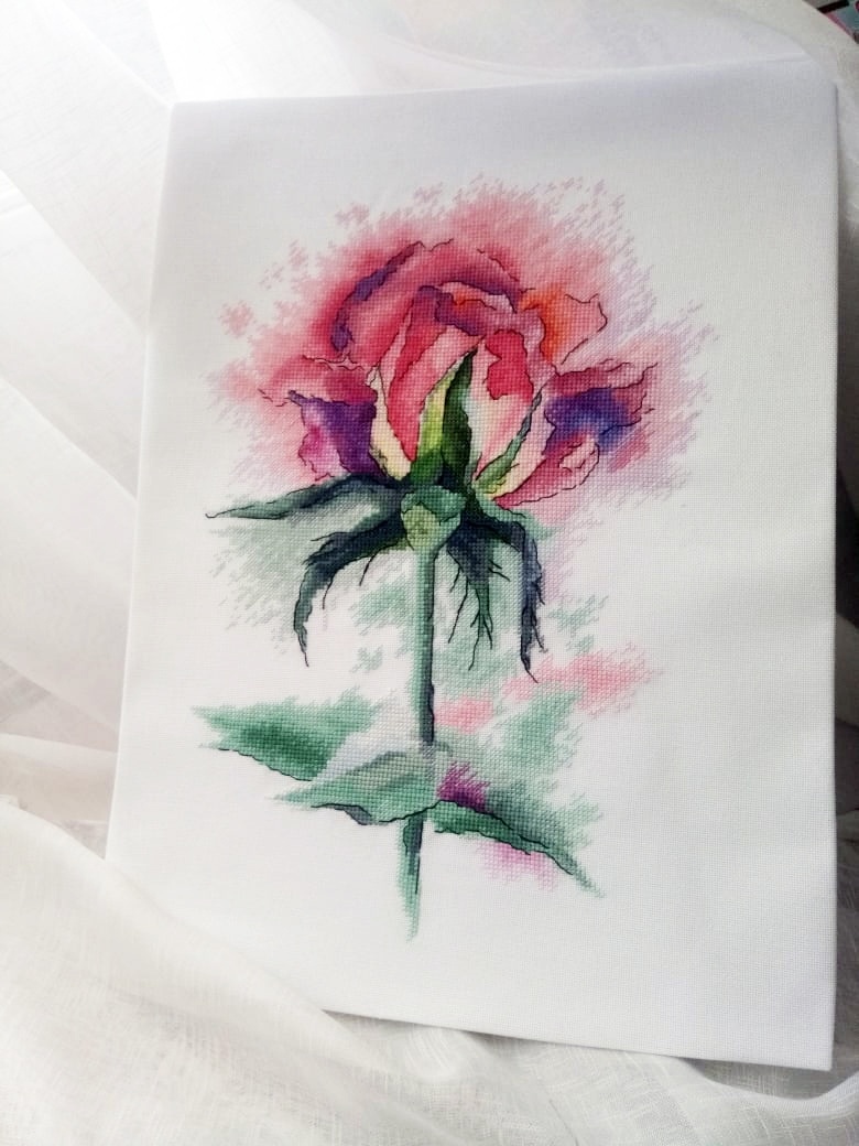 Watercolor Rose Cross Stitch Pattern фото 2