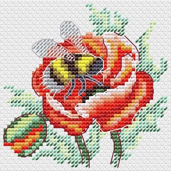 Poppy and Bumblebee Cross Stitch Kit фото 1