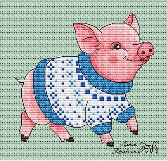 Piglet in a Christmas Sweater Cross Stitch Pattern фото 1