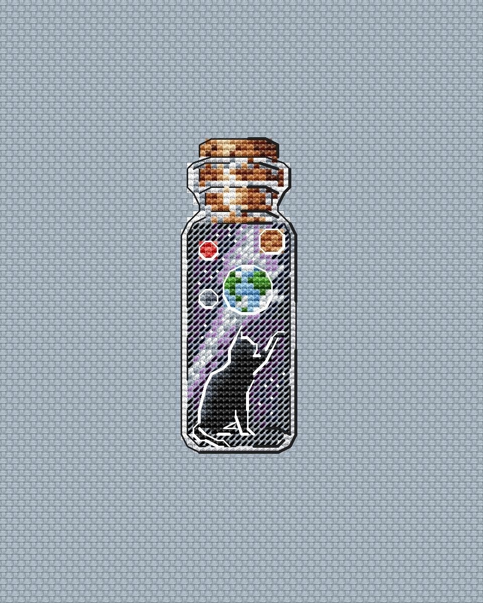 Bottles. Space Cat Cross Stitch Pattern фото 1