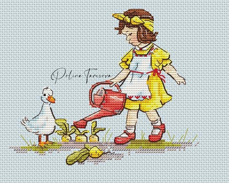 Girl with a Duck Cross Stitch Pattern фото 1