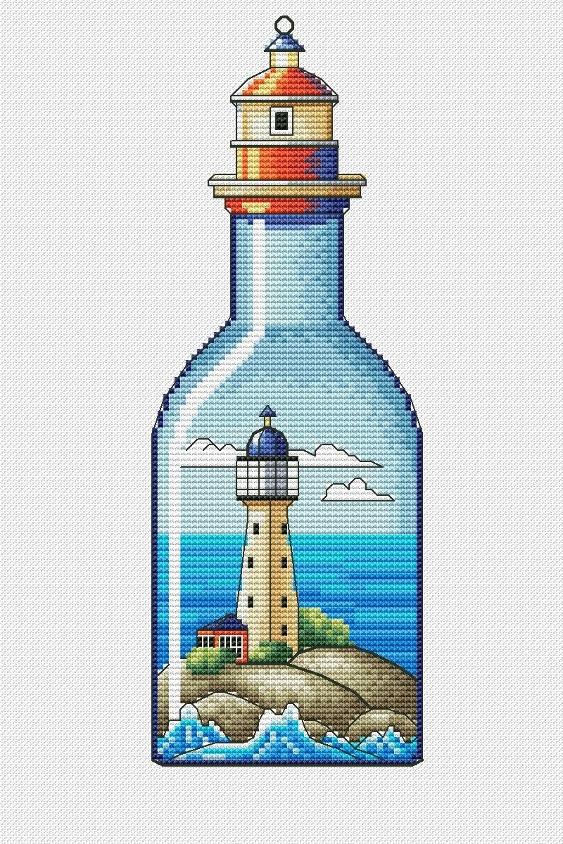 Seascape. Lighthouse in a Bottle Cross Stitch Pattern фото 1