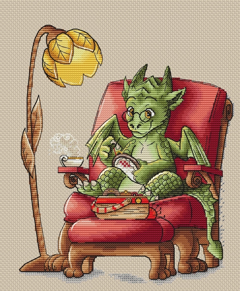 Dragon with Embroidery Cross Stitch Pattern фото 1