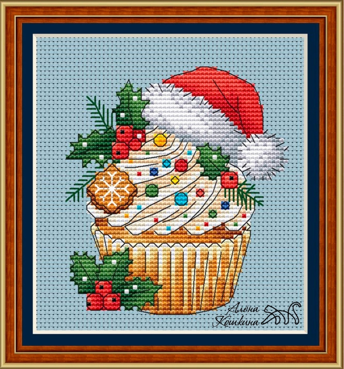Cupcake with a Hat Cross Stitch Pattern фото 1