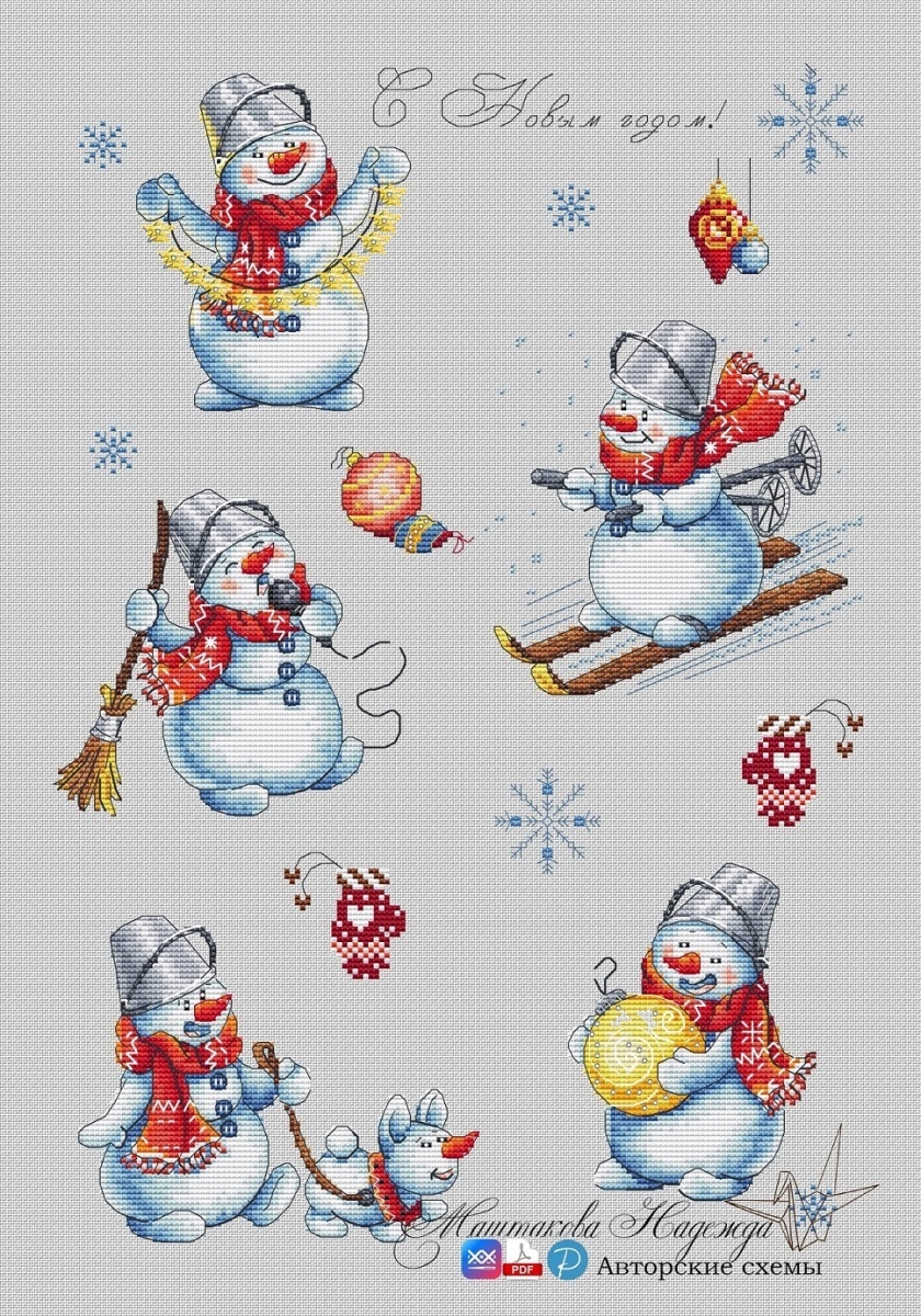 Funny Snowmen Cross Stitch Pattern фото 1