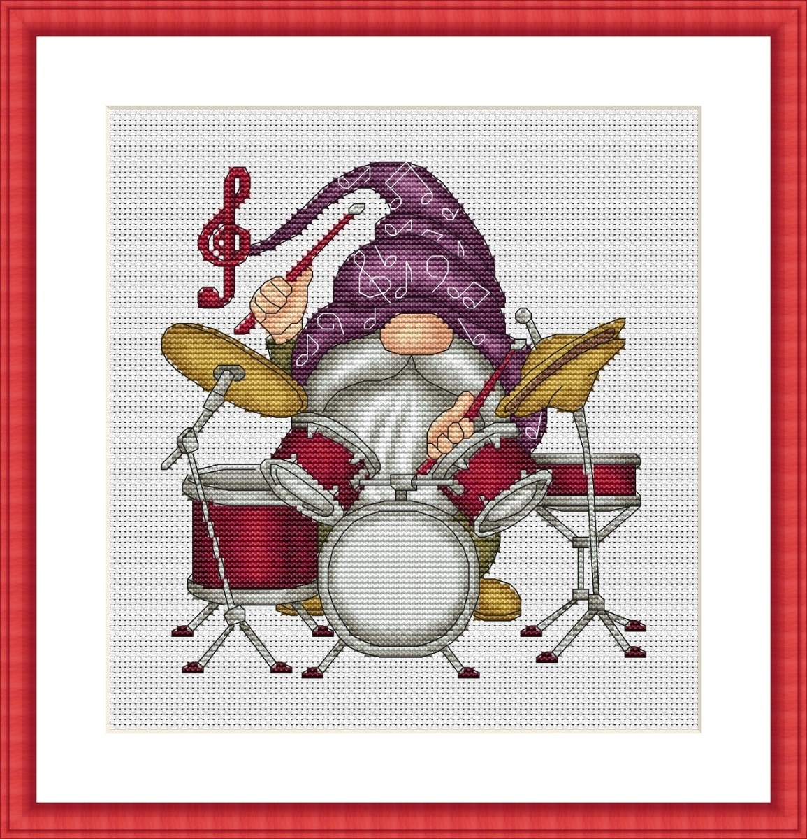 Drummer Gnome Cross Stitch Pattern фото 1