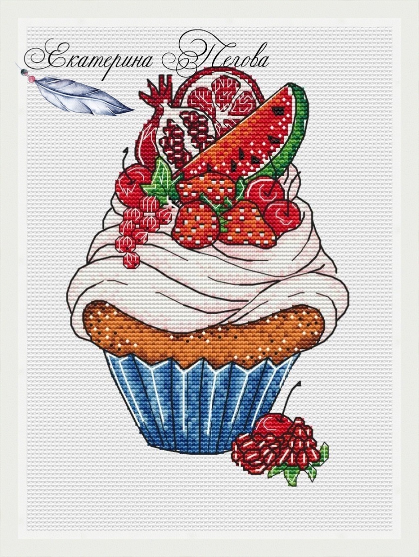 Summer Cupcakes. Red Cross Stitch Pattern фото 1