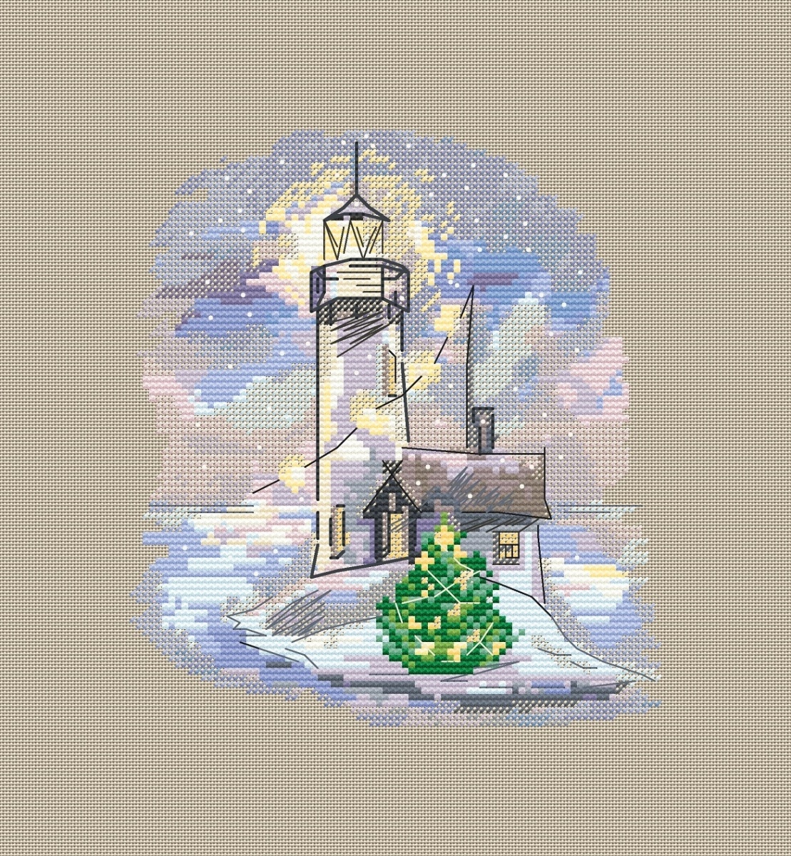 Winter Lighthouse. Twilight Cross Stitch Pattern фото 2