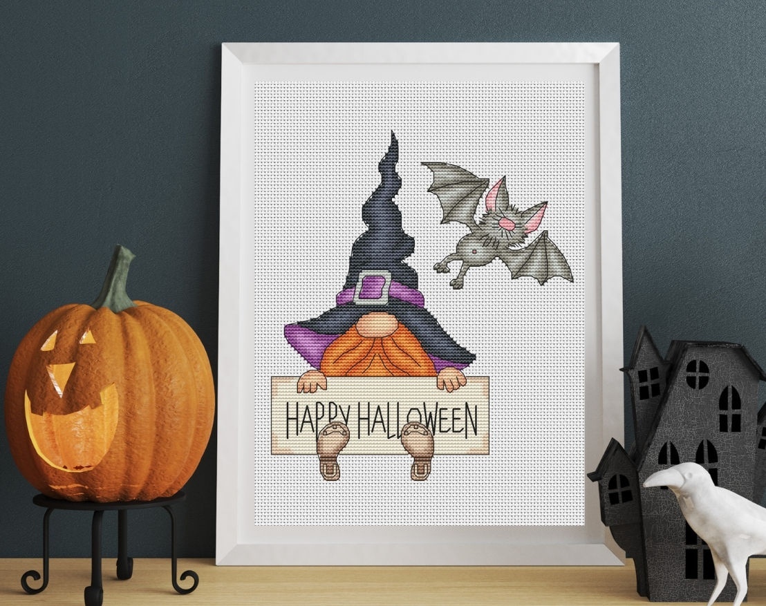 Happy Halloween Gnome Cross Stitch Pattern фото 1