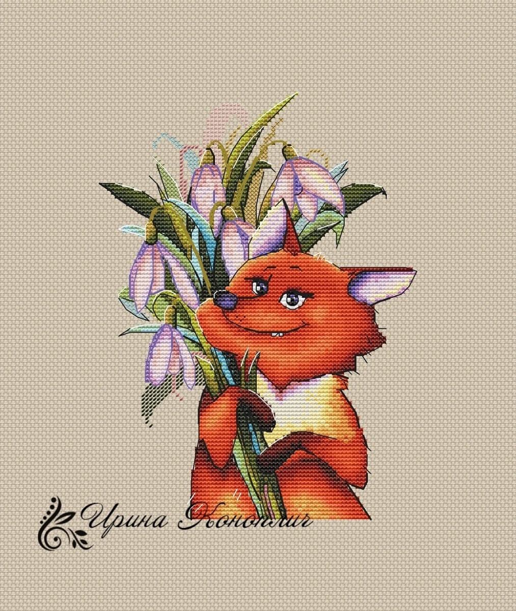 Fox's Spring Cross Stitch Pattern фото 1