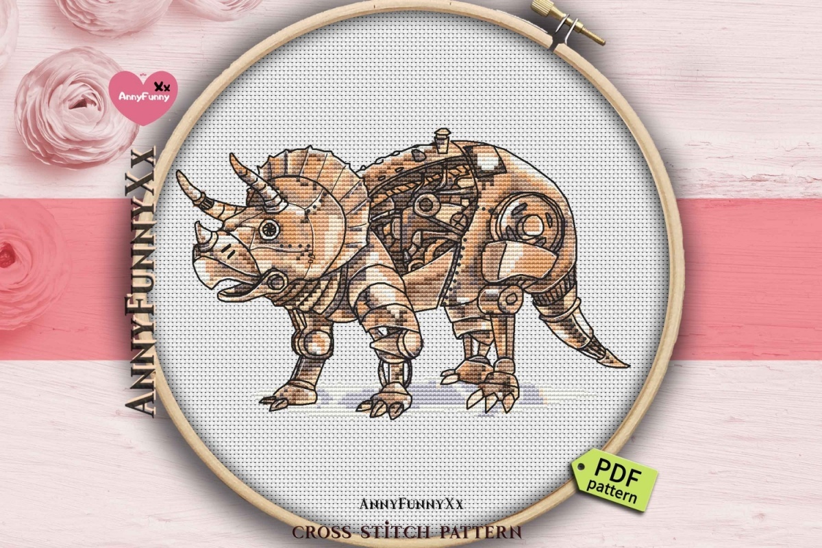 Steampunk Triceratops Cross Stitch Pattern фото 7