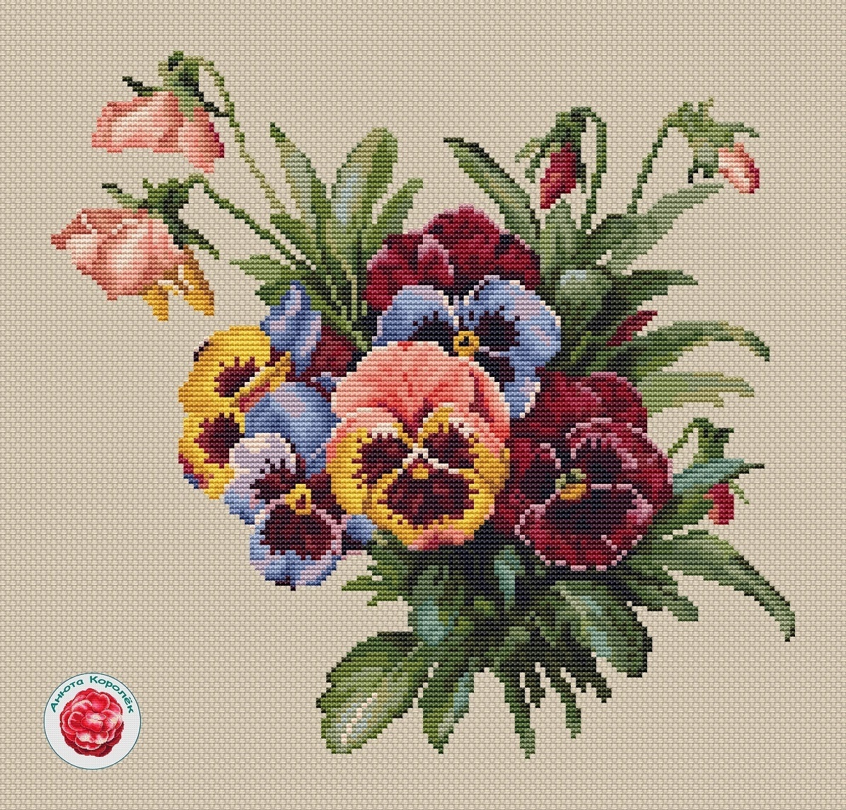 Bouquet of Pansies Cross Stitch Chart фото 1