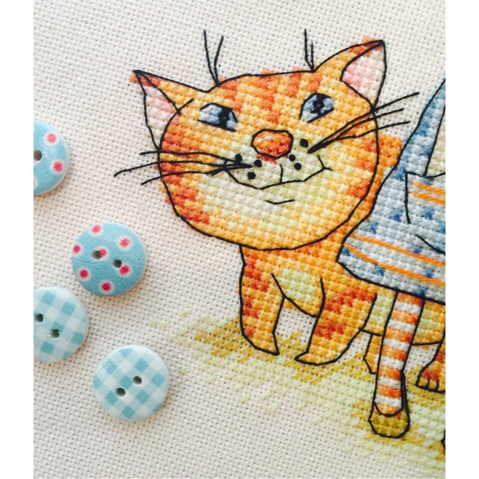 Girl and Cat Cross Stitch Pattern фото 4