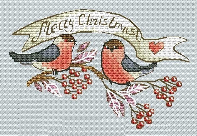 Bullfinches Cross Stitch Pattern фото 1