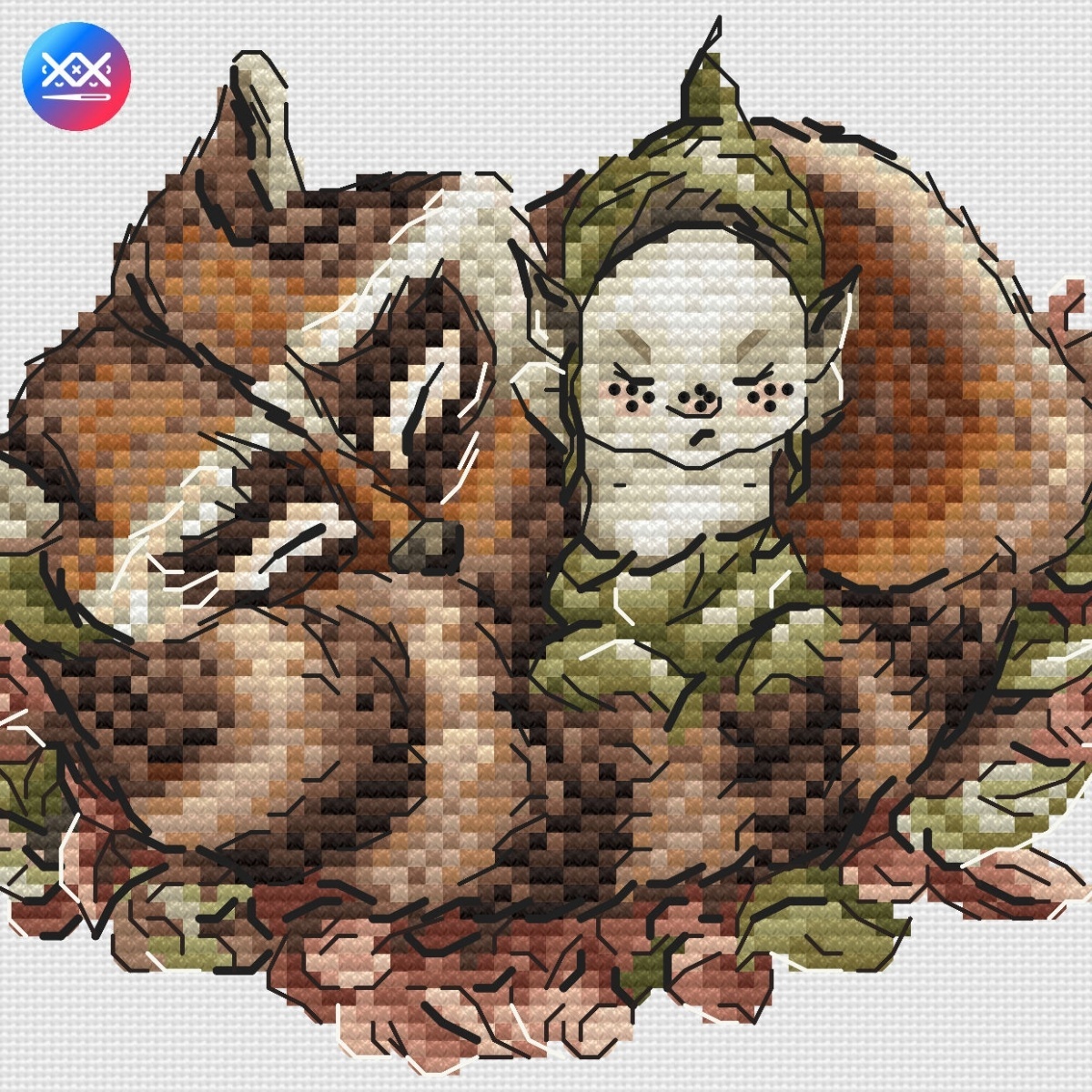 Racoon and Elf Cross Stitch Pattern фото 2